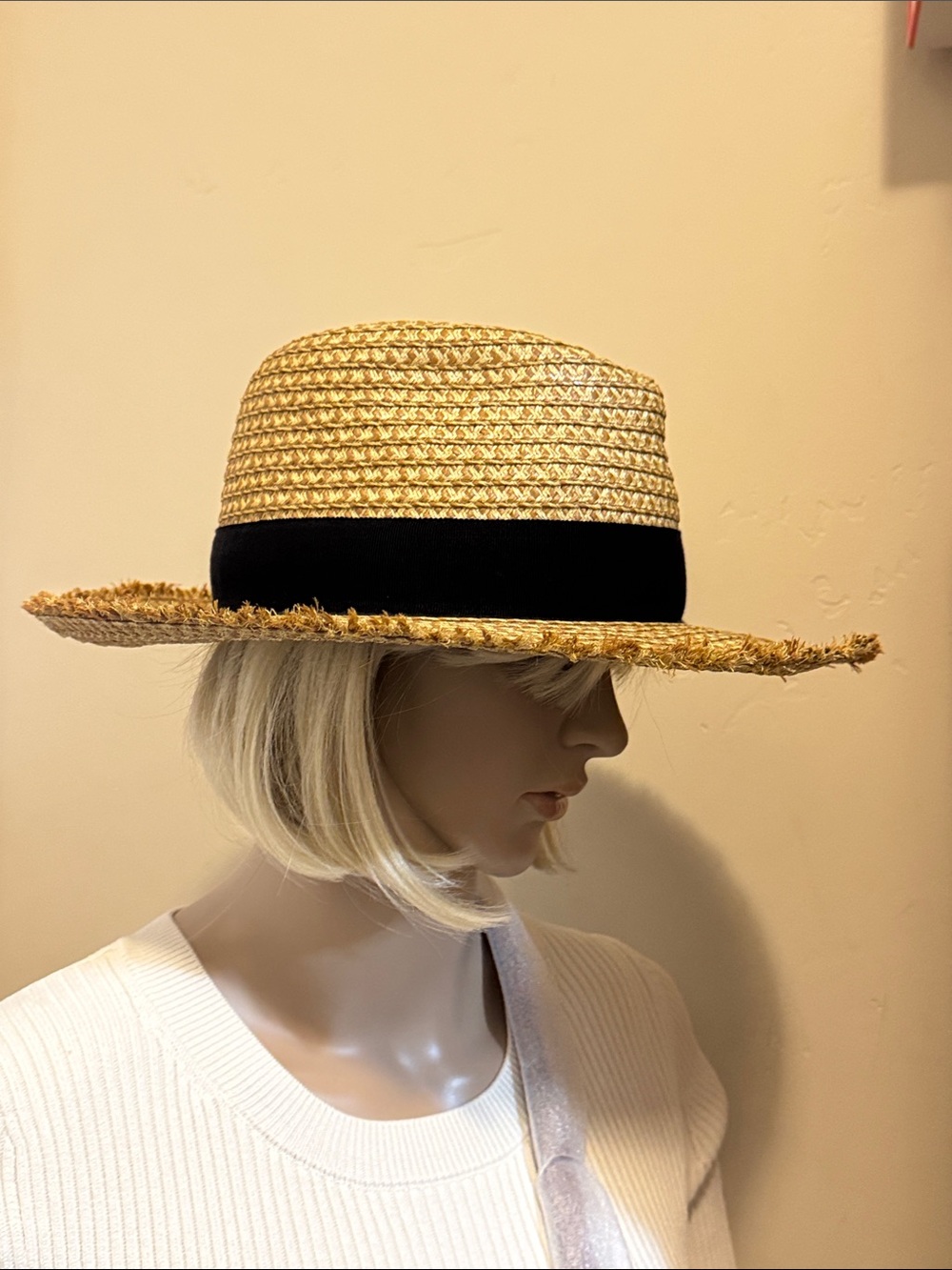 NEW✨NEW✨ Eric Javits Squishee Straw Fedora black ribbon/ subtle “EJ” Logo - Picture 14 of 16